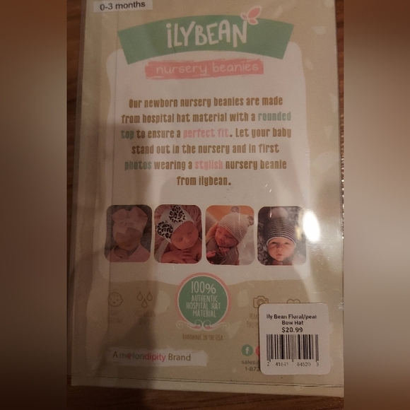 ILY Bean Floral Pearl Bow Beany Beanie White Hat for Newborn Baby Girl - Picture 7 of 7